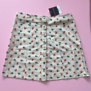 Topshop Cream Floral A-Line Mini Skirt with Green & Orange Accents NWT Linen